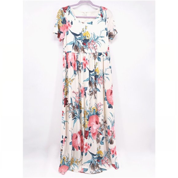 PinkBlush Maternity Floral Short Sleeve Maxi Dress - Picture 1 of 7